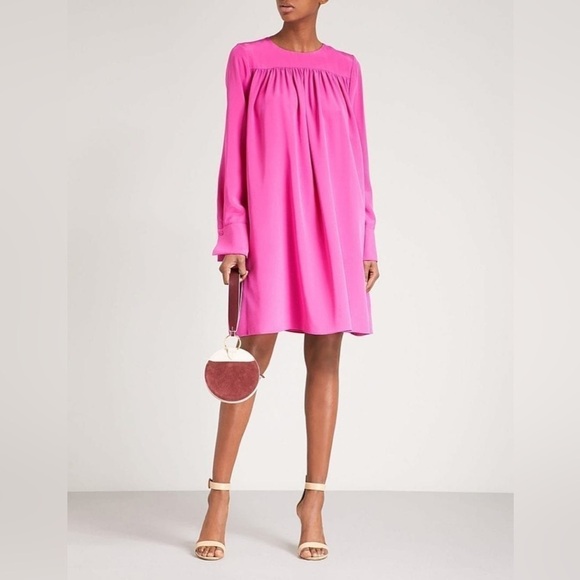 Diane von furstenberg DVF / hot Pink ribbon Silk swing Pleated Shift Dress S - Picture 4 of 8